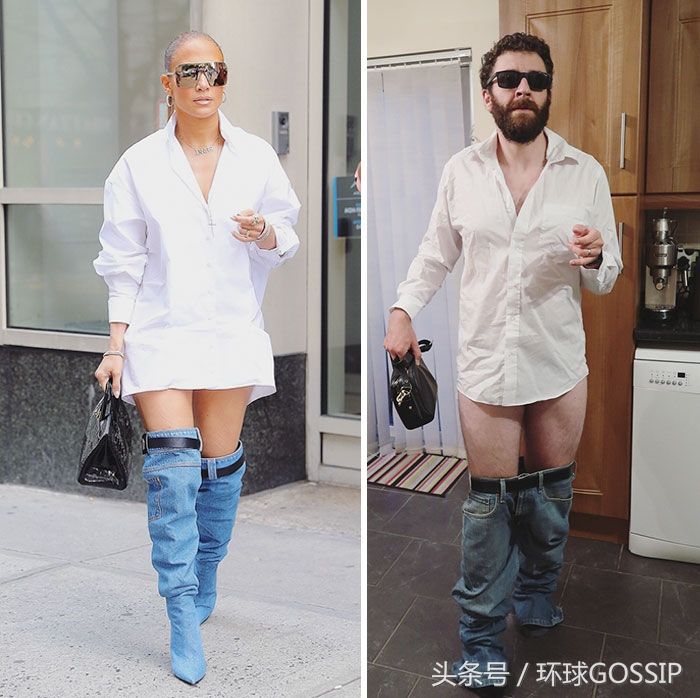 把裤子当鞋子穿，詹妮弗洛佩斯又赢了，国外小哥模仿出事儿了
