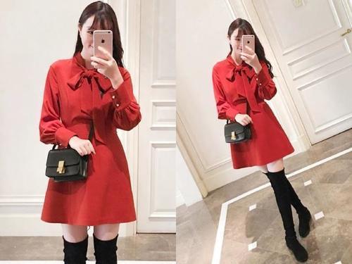 秋季，很流行穿“辣椒红”裙子，会搭配就更美！