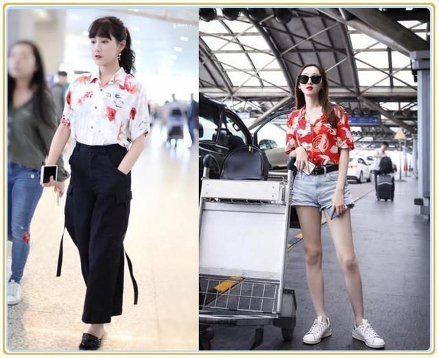 蒋梦婕是166，李艺彤也是166，二人同穿印花衬衫，差距竟如此尴尬