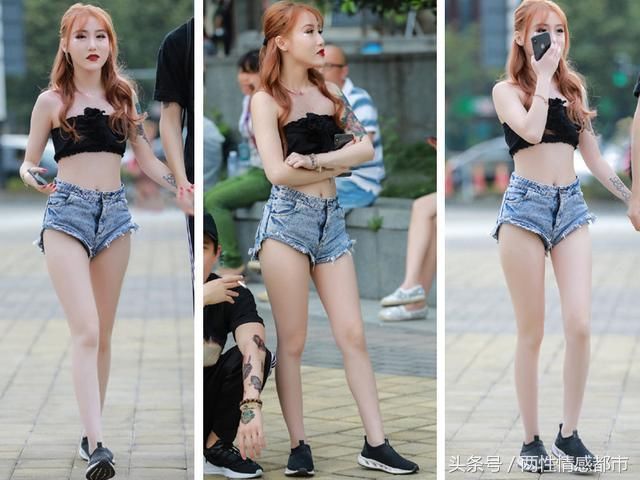 美女上穿抹胸装，下穿热裤，穿搭真是清凉啊！