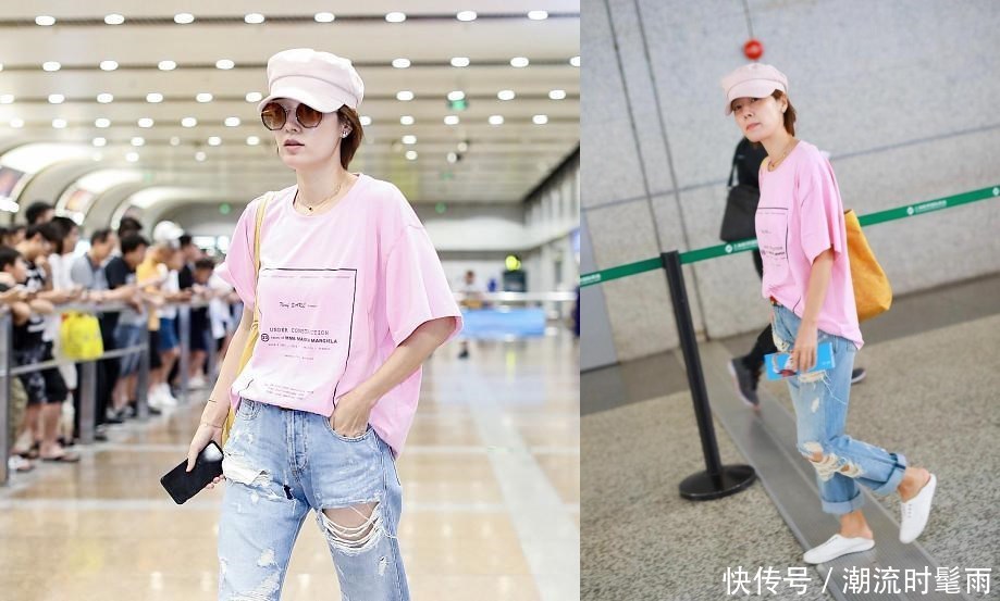 马伊琍不过是穿了件粉色T恤，一下子就嫩回24岁，文章也太赚了！