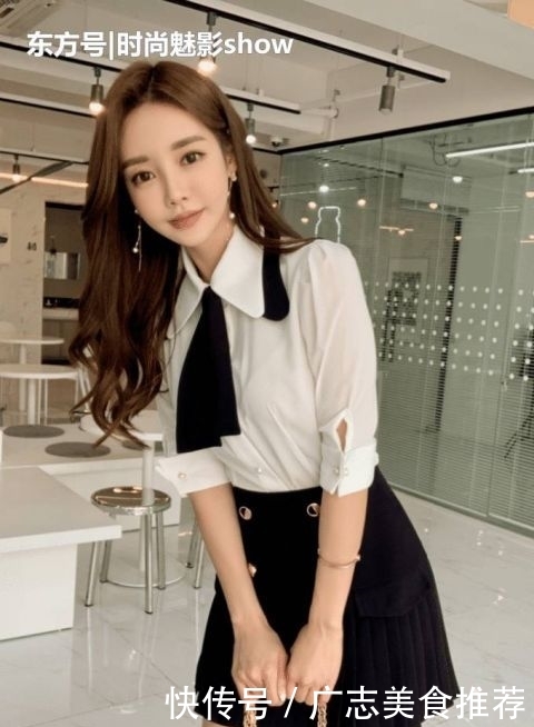 「美女」街拍：长发美女搭配黑色短裙，扑面而来的清新少女感