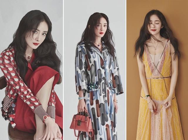 杨幂拍写真把三万的裙子穿出温柔，何穗慵懒，娜扎却搭得一本正经