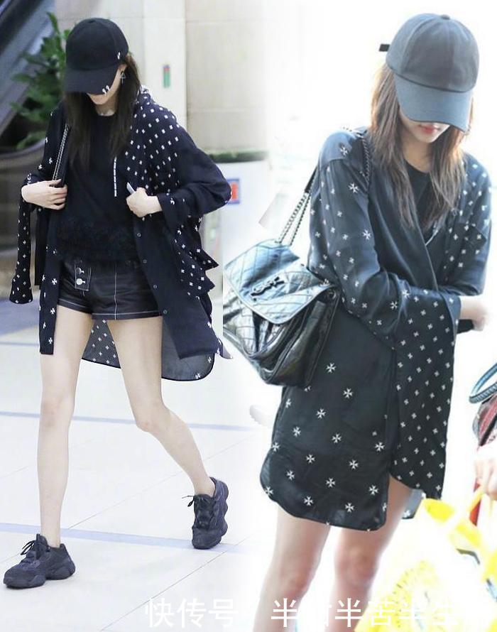 1.73关晓彤和1.68迪丽热巴短裤装，明显看出腿长和腿细的优势