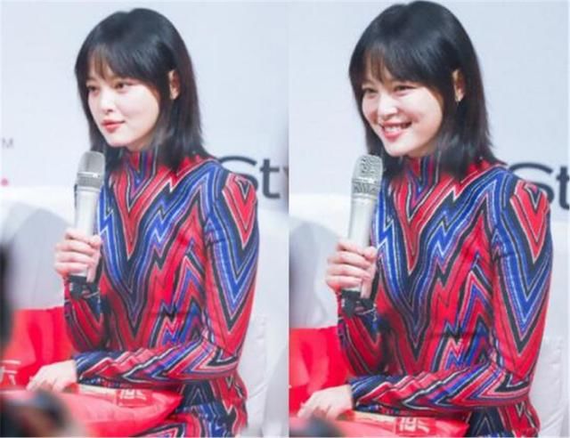 关晓彤穿波形条纹连衣裙，撞衫32岁辛芷蕾，气质完全被压了下去