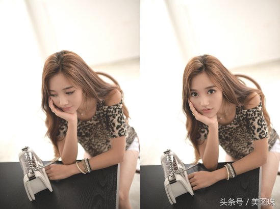 韩国女神孙允珠 豹纹上衣配小短裙秀美腿性感撩人