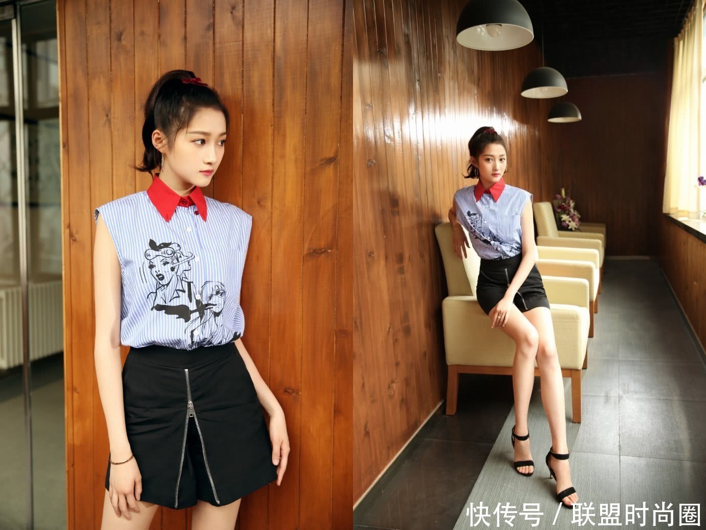 关晓彤真敢穿！短裙中间开叉到裤头，网友：鹿晗心得多宽啊？