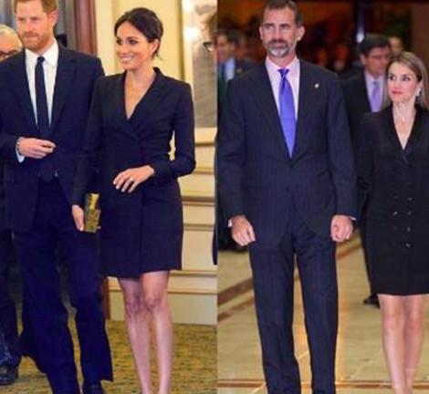 当梅根遇上西班牙王后：同款撞衫，一个缩手缩脚一个大气端庄！