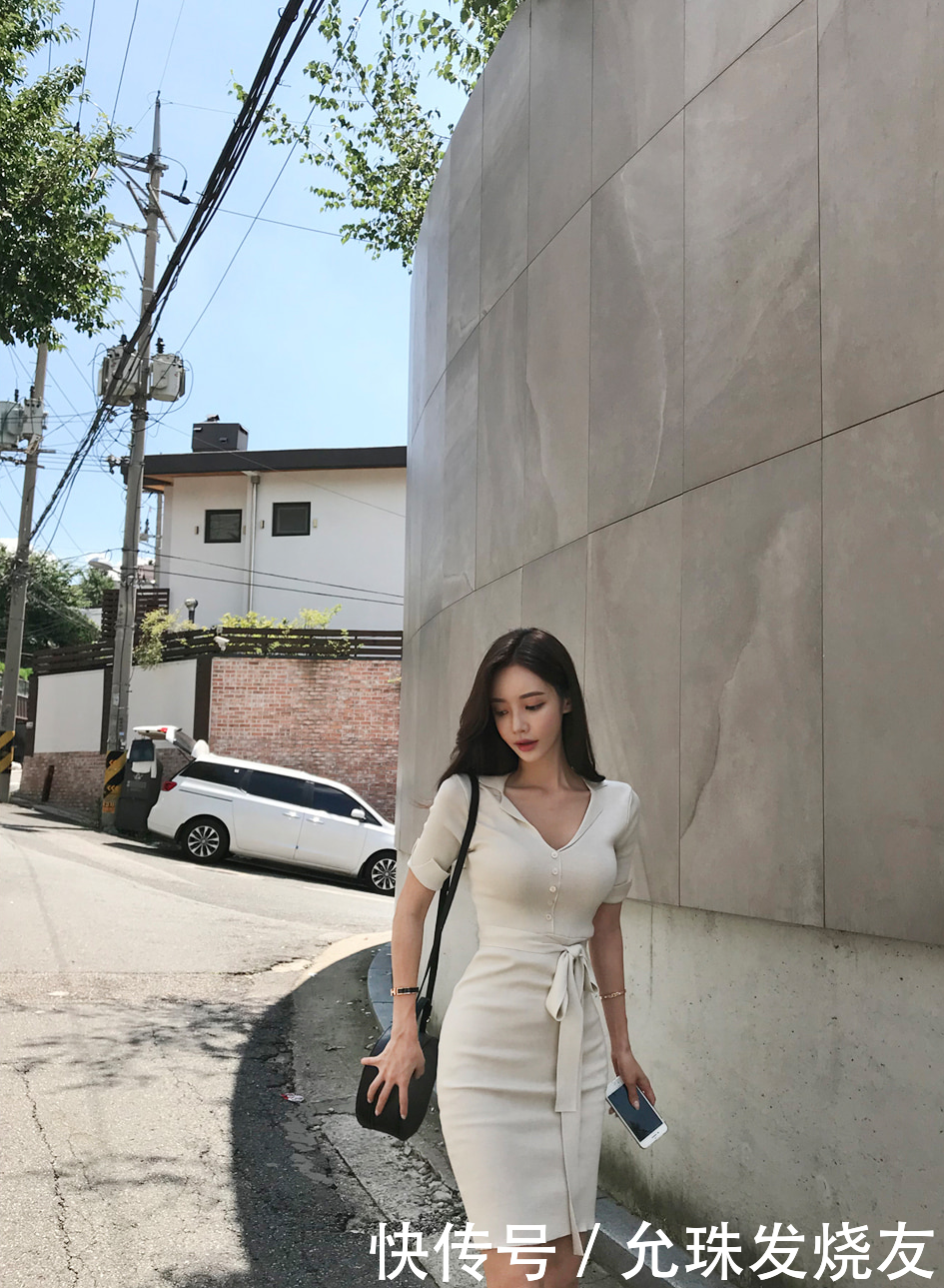 美腿物语：孙允珠简约古茶撞奶休闲衣裙