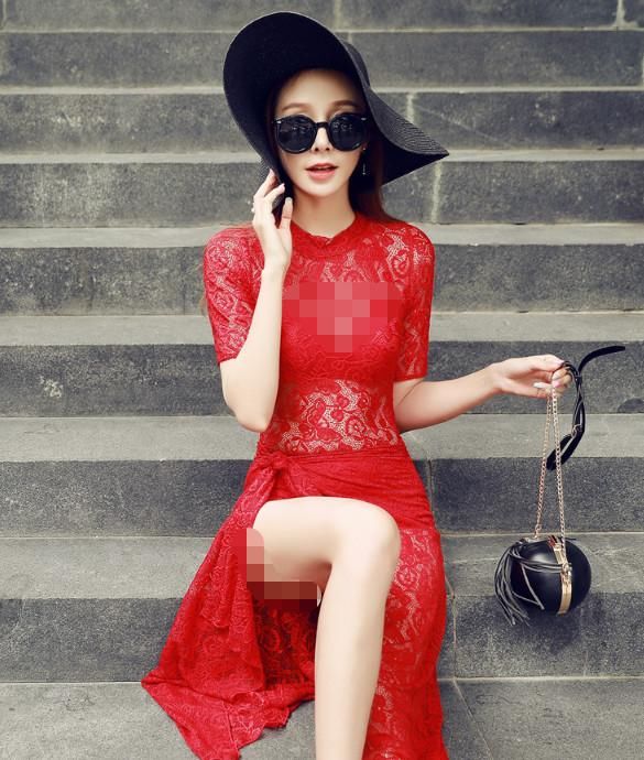 日本名模三亚拍写真，红色沙滩裙很抢眼，真是太惊艳了