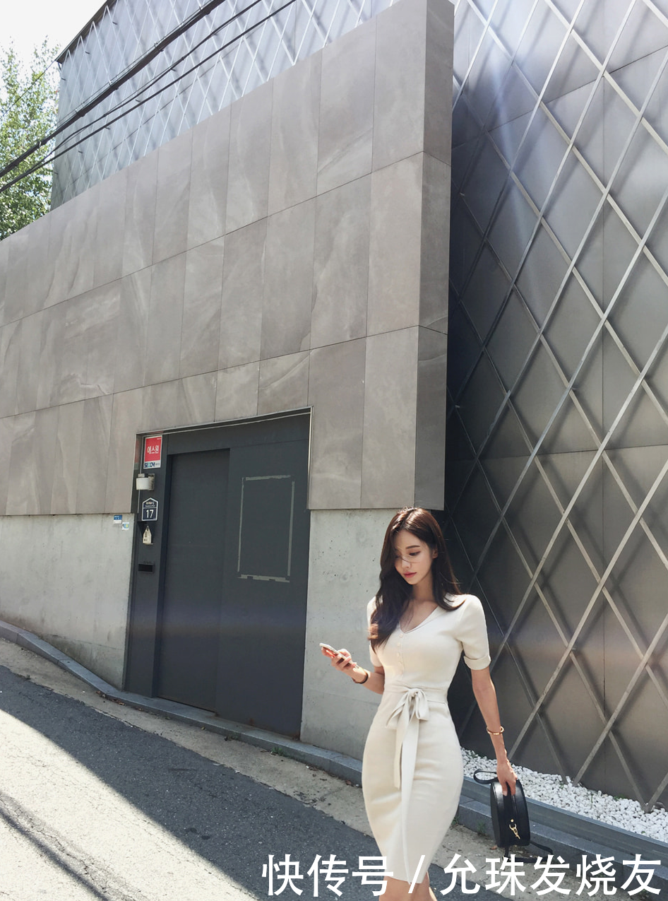 美腿物语：孙允珠简约古茶撞奶休闲衣裙