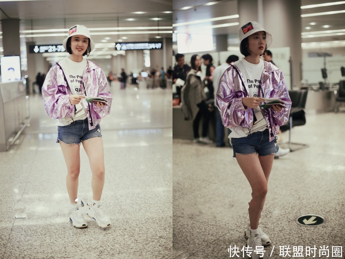 唐艺昕短裤配运动鞋,暴露了一双小粗腿,网友:张若昀喂的!