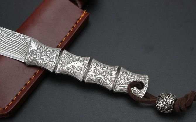 大马士革钢■「鉴赏」大马士革一体钢小武士刀