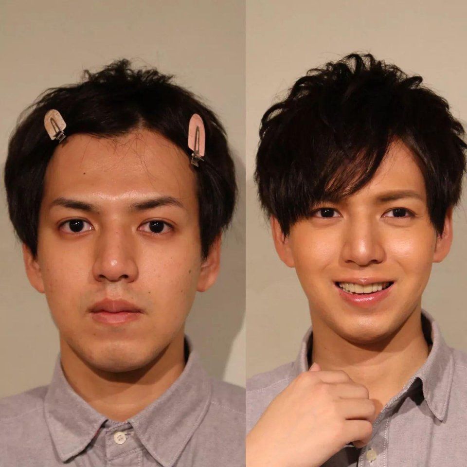 男人化妆前后对比,内心脆弱的就不要看了,女生约会请也带上卸妆水