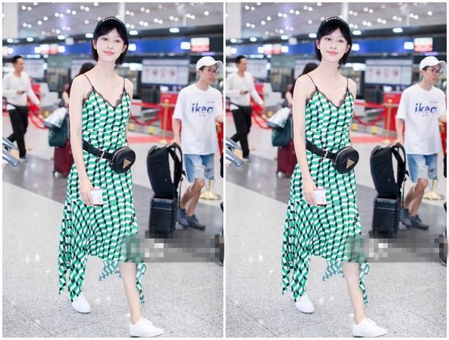 34岁张俪格纹吊带连衣裙，颜值气场双在线，网友：说20岁我都信