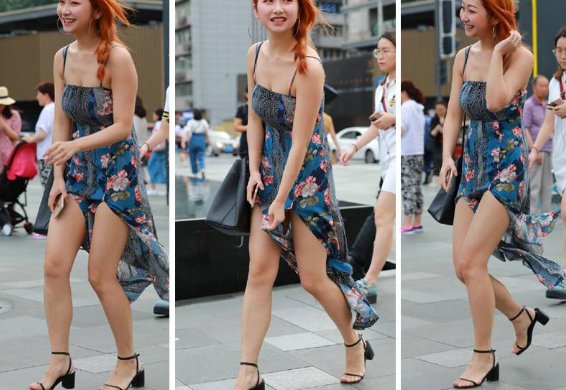 美女身穿吊带开叉连衣裙,一阵微风吹过扬起裙摆,真是太美了!