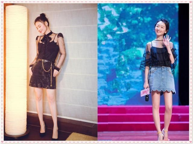当马思纯与周冬雨同穿牛仔半身裙，才知道腿细和腿长哪个更重要！