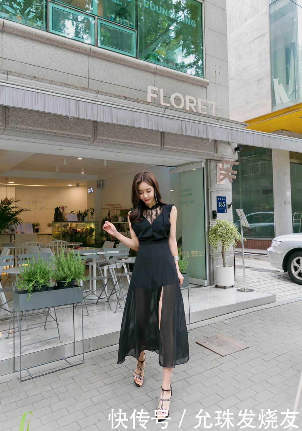 孙允珠暗夜蝙蝠轻盈薄纱分衩裙