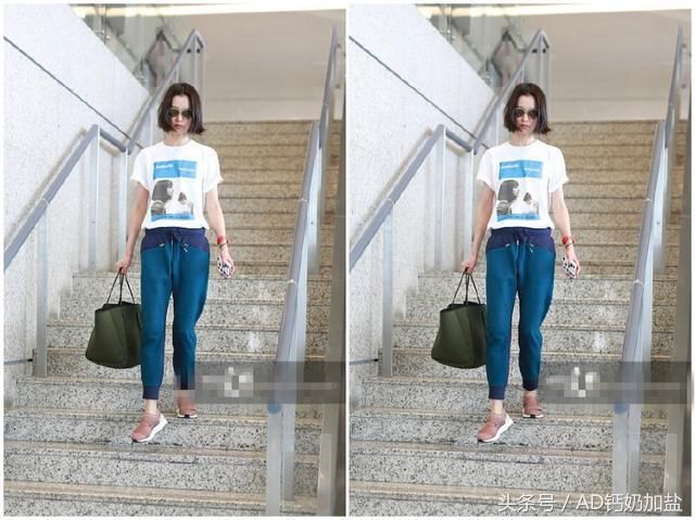 杜鹃一条拼色运动裤搭T恤，腿长裤短运动新风尚，网友：真是腿精