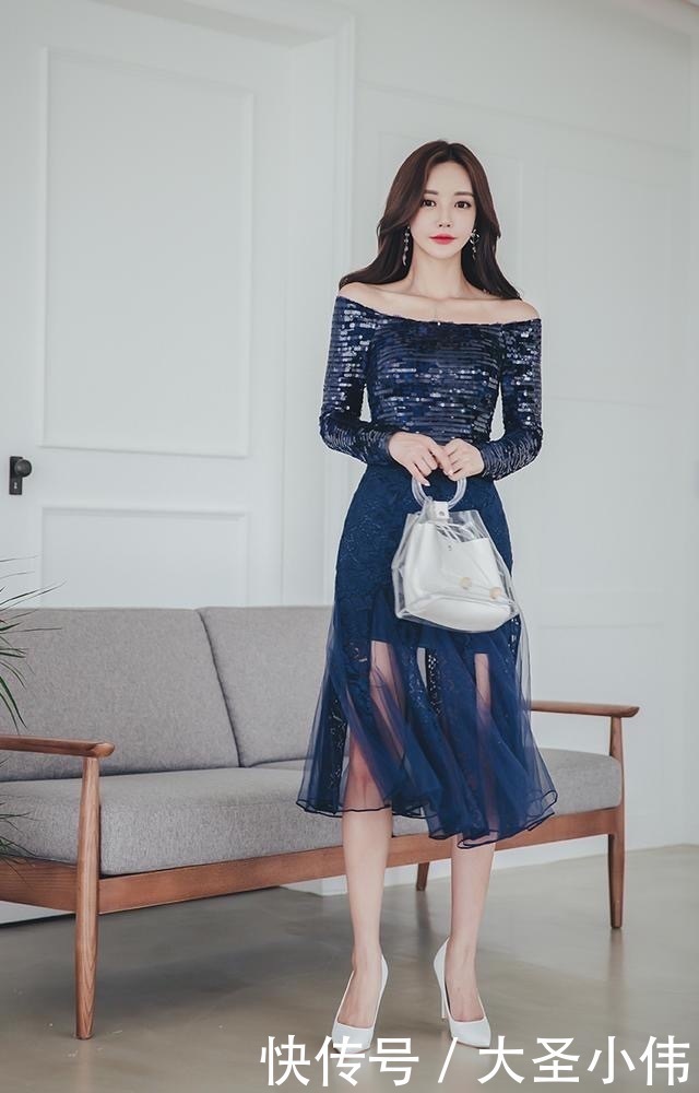 蓝色|女神写真:蓝色长裙的搭配超长美腿,尽显美女性感气质,超模的身材