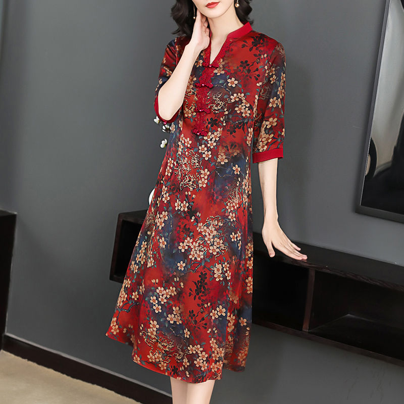 改良真丝旗袍裙，复古典雅，优雅更贵气