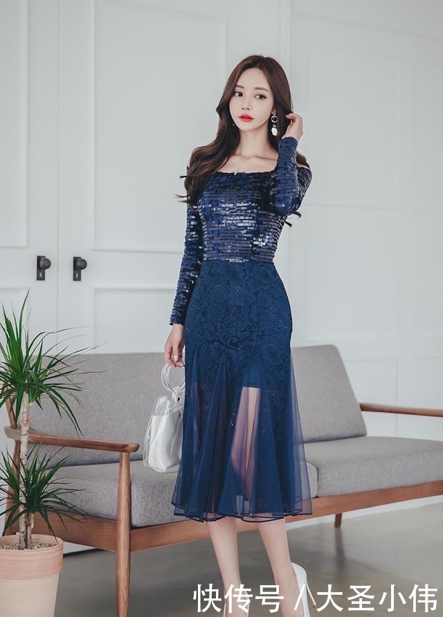 「蓝色」女神写真:蓝色长裙的搭配超长美腿,尽显美女性感气质,超模的身材