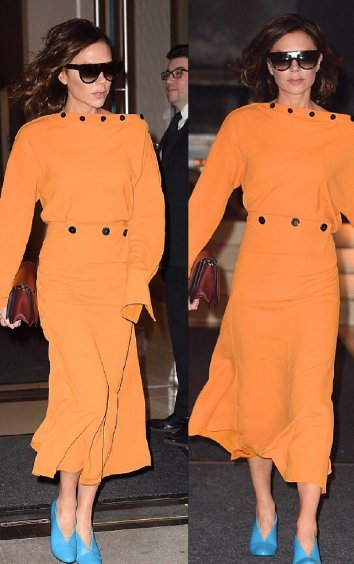 贝克汉姆爱妻维多利亚现身纽约，疑似真空穿身大红毛衣裙实在惊艳