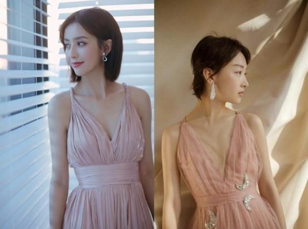 佟丽娅，周冬雨撞衫，二人同穿粉色吊带裙，差距竟如此尴尬