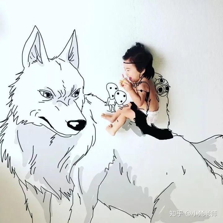  「作品」会画画的老爸把儿子画进了宫崎骏的作品，这才叫真正的“晒娃”！