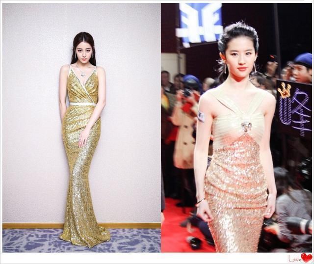 本以为迪丽热巴的金色吊带裙足以惊艳全世界，直到看见了刘亦菲