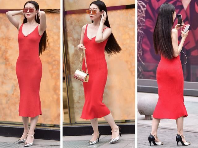 美女好身材“不讲理”，身穿上紧下松连衣裙，俯身的姿态更迷人！