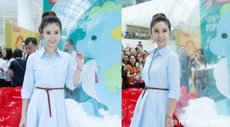 林心如穿衬衫裙现身, 扎起高马尾的她, 瞬间美成了20岁辣妈!