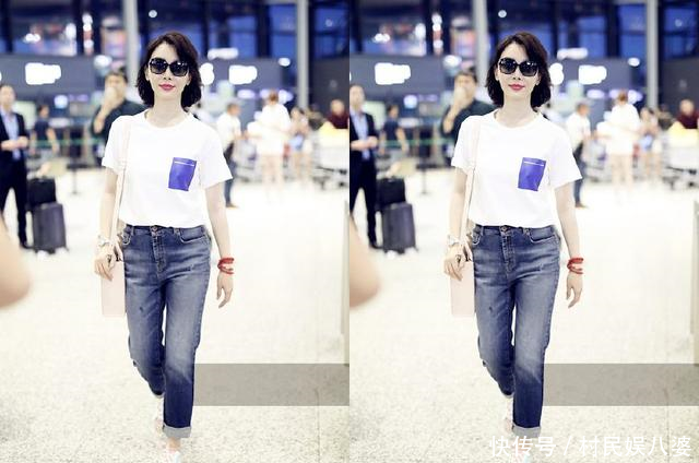 41岁陈数这次穿对了，白T搭配牛仔裤，网友只有18岁吧！