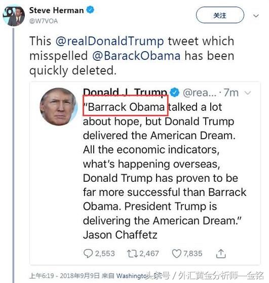 美中期选举临近特朗普回应奥巴马 特朗普麻烦不断黄金后市上涨