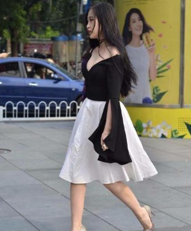 路人街拍，红裙子非常衬托肤色，小姐姐看上去非常的阳光迷人