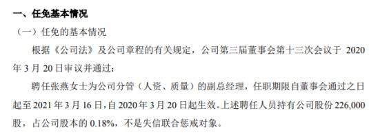  「副总经理」雪郎生物聘任张燕为副总经理 持有公司0.18%股份