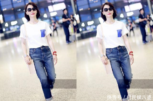 41岁陈数这次穿对了，白T搭配牛仔裤，网友只有18岁吧！