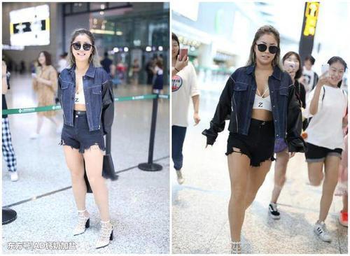 王菊运动内衣搭狗啃式热裤，内衣绳都被绷紧了，网友：有沟必火