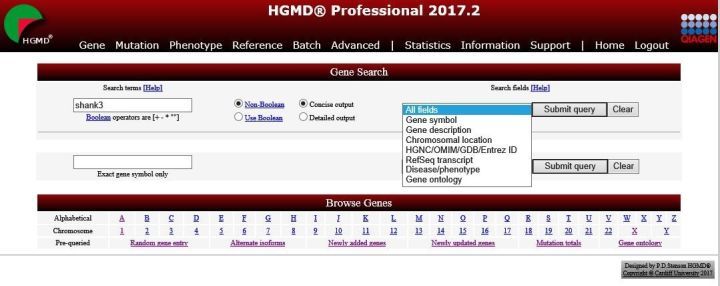 HGMD专业版的在线搜索入口