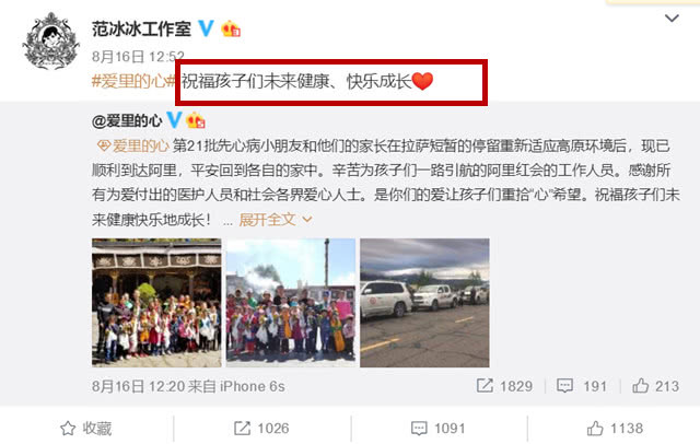 频传遭逮捕和封杀，范冰冰首度发声：我只在意患病儿童！