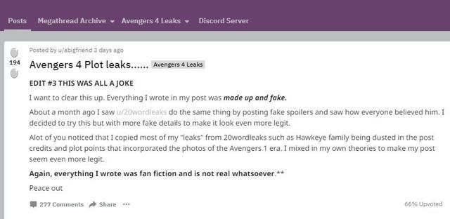 辟谣！《复仇者联盟4》只有2位初代复仇者活下来的新闻是假消息