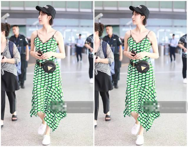34岁张俪格纹吊带连衣裙，颜值气场双在线，网友：说20岁我都信
