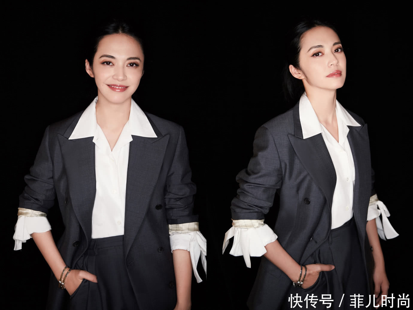 姚晨越来越会穿了！皮裤配衬衫好休闲，网友：大长腿够抢镜！