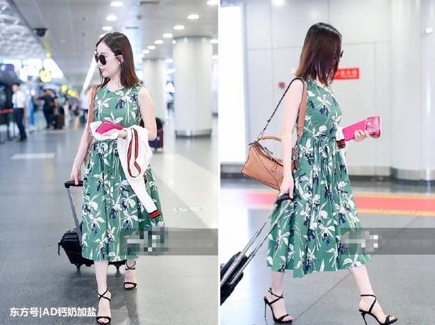 31岁舒畅绿色连衣裙，系带高跟真怕系不稳，网友:像20岁少女