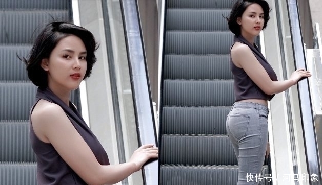 气质|路人街拍,短发气质小姐姐,浅灰衣配搭牛仔裤让身形完美靓丽!