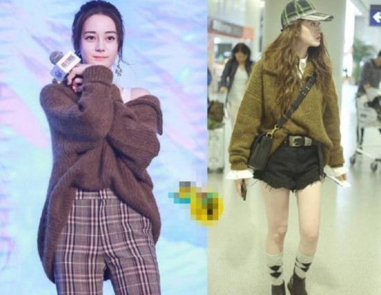 撞衫两次都输?同一条香槟裙,热巴身材好到爆,她却太瘦撑不起!