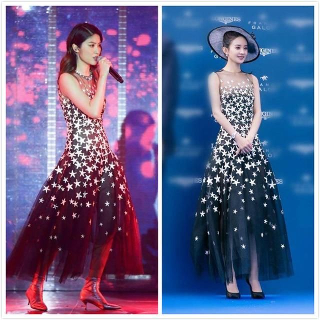 陈慧琳撞衫赵丽颖,110斤和86斤差距一目了然,网友:胖点也好看