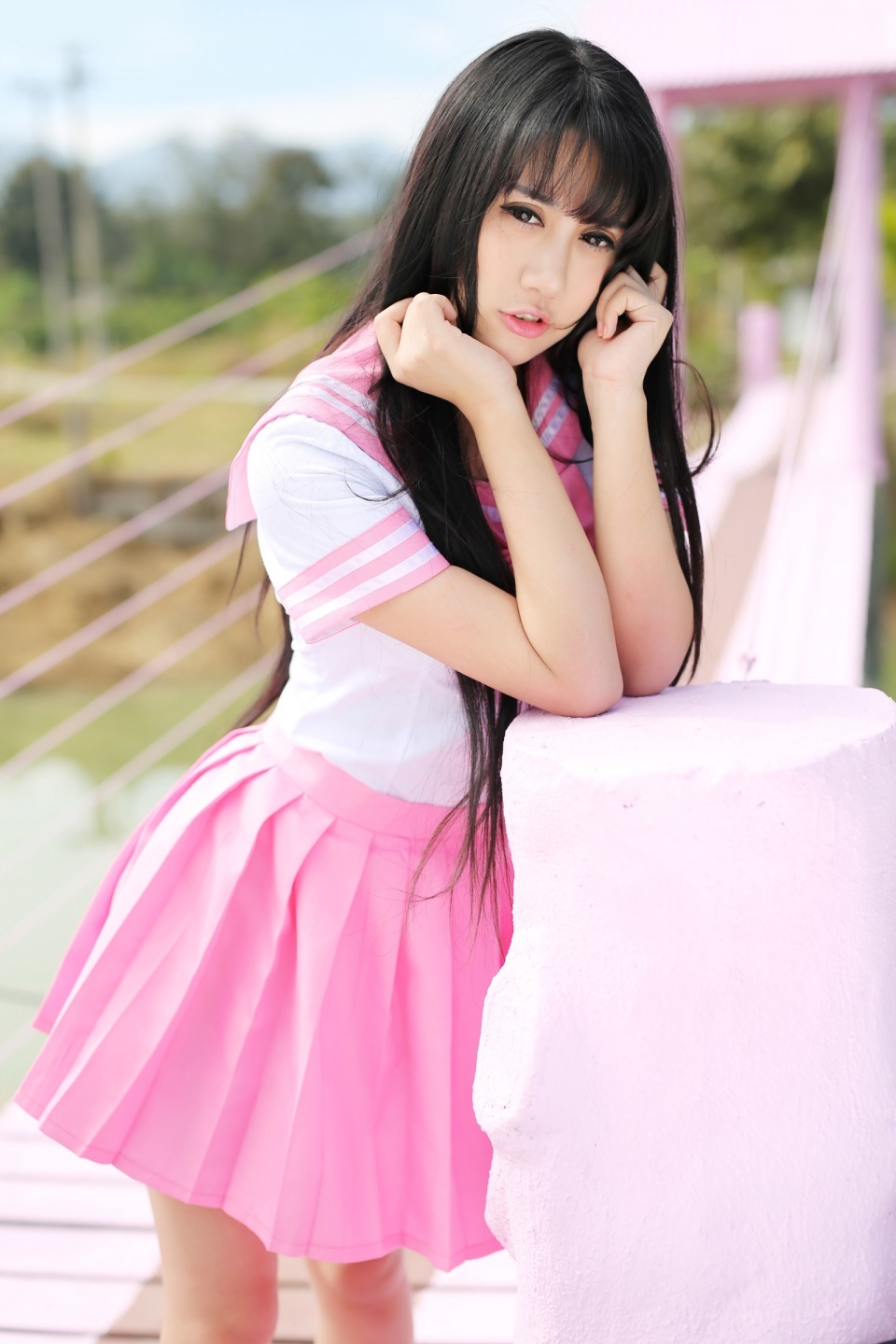  写真：青春美少女杨小青外拍写真，粉色连衣裙青！