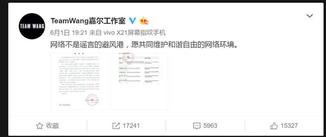 王嘉尔疑似起诉虚假造谣言论的微博博主，网友纷纷表示力挺