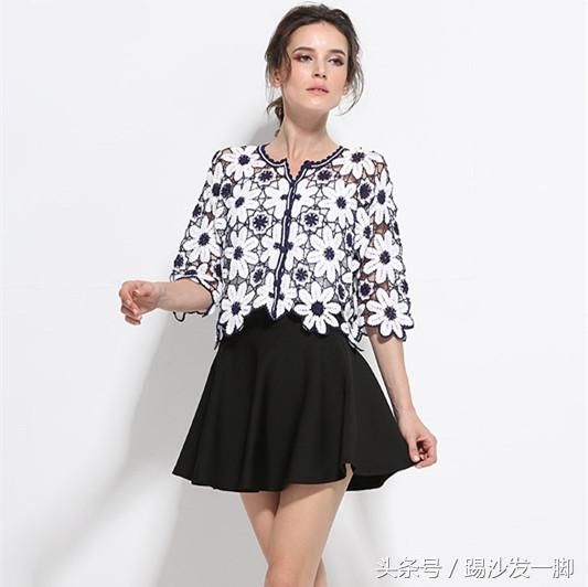 手工编织美极了欧美风镂空拼色宽松钩花小外套